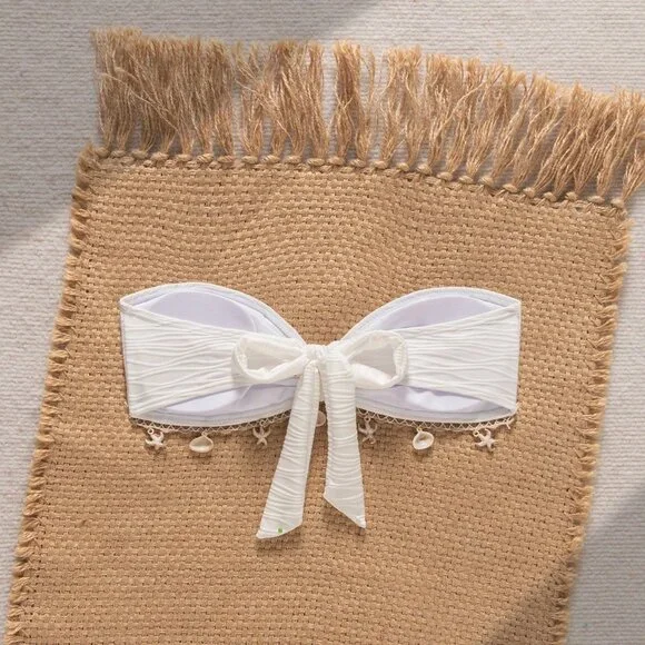 White Minimalist Women's Bikini Top with Ocean Starfish Shell Pendant - Picture 2 of 6